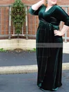 Velvet V-neck Sheath/Column Floor-length Ruffles prom dress #UKM020105993