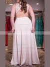 Satin Chiffon V-neck A-line Floor-length Lace prom dress #UKM020105999