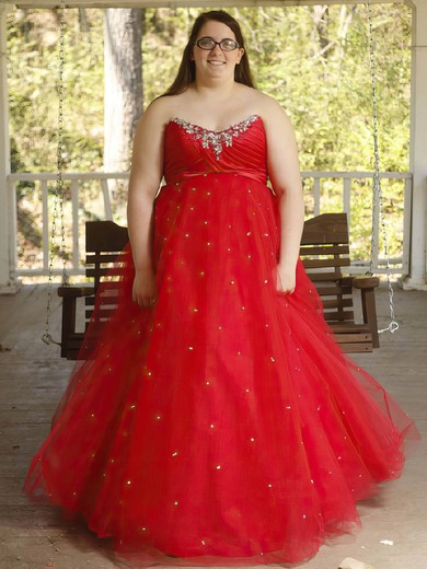 Ball Gown V-neck Tulle Floor-length Beading Prom Dresses #UKM020106000