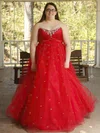 Tulle Strapless A-line Floor-length Beading prom dress #UKM020106000