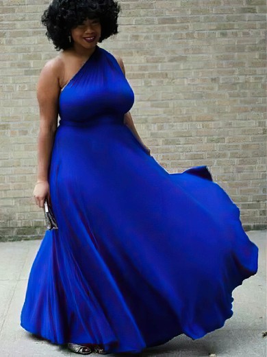Silk-like Satin One Shoulder A-line Floor-length Draped prom dress #UKM020106003