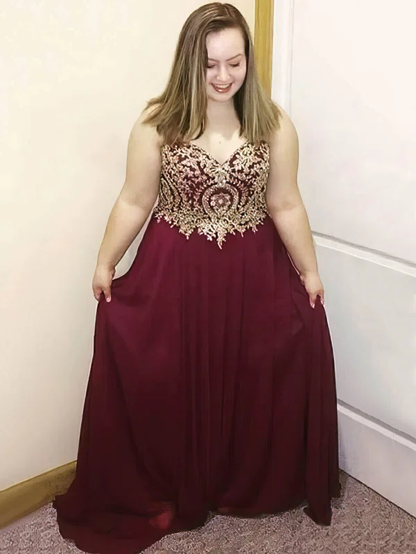 Chiffon Sweetheart A-line Floor-length Appliques Lace prom dress #UKM020106018