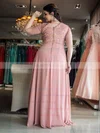 Chiffon Scoop Neck A-line Floor-length Appliques Lace prom dress #UKM020106023