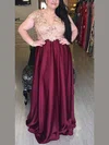 Silk-like Satin V-neck A-line Floor-length Beading prom dress #UKM020106024