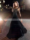 A-line High Neck Lace Chiffon Floor-length Appliques Lace Prom Dresses #UKM020106030