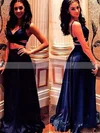 A-line V-neck Satin Floor-length Pockets Prom Dresses #UKM020106063