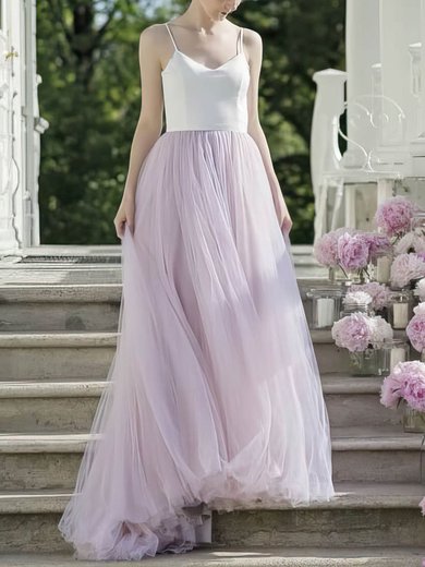 A-line Sweetheart Tulle Sweep Train Prom Dresses #UKM020106064