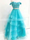 A-line Sweetheart Lace Organza Floor-length Cascading Ruffles Prom Dresses #UKM020106068