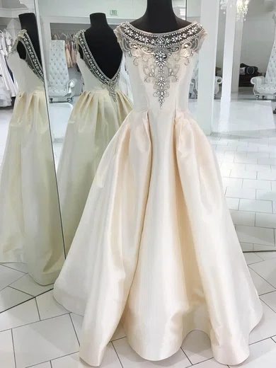 Ivory Ball Gown Illusion Satin Prom Dresses With Beading #UKM020106081
