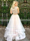 Princess Scoop Neck Tulle Floor-length Beading Prom Dresses #UKM020106086