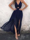 A-line Ankle-length Halter Chiffon Split Front Prom Dresses #UKM020106104