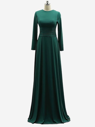 A-line Scoop Neck Jersey Floor-length Ruffles Prom Dresses #UKM020106111