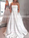 Princess Strapless Satin Floor-length Beading Prom Dresses #UKM020105052