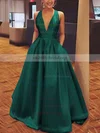 A-line V-neck Satin Floor-length Bow Prom Dresses #UKM020106112
