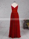 A-line V-neck Chiffon Floor-length Sashes / Ribbons Prom Dresses #UKM020105036
