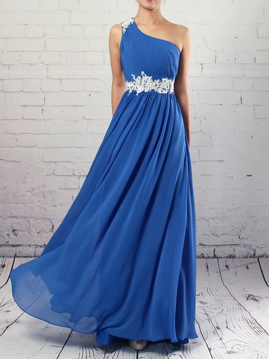 Empire One Shoulder Chiffon Floor-length Beading Prom Dresses #UKM020105040