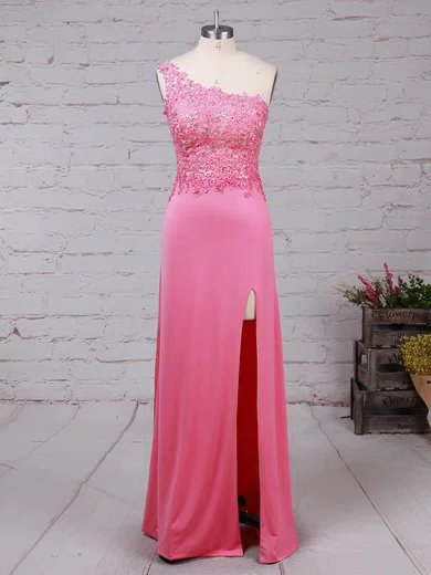 Sheath/Column Jersey One Shoulder Prom Dresses With Appliques #UKM020105041