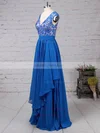 A-line V-neck Chiffon Floor-length Appliques Lace Prom Dresses #UKM020105064