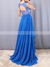 A-line V-neck Chiffon Floor-length Appliques Lace Prom Dresses #UKM020105064