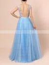 A-line Scoop Neck Tulle Sweep Train Appliques Lace Prom Dresses #UKM020105076