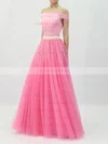 Princess Off-the-shoulder Tulle Floor-length Pearl Detailing Prom Dresses #UKM020105077