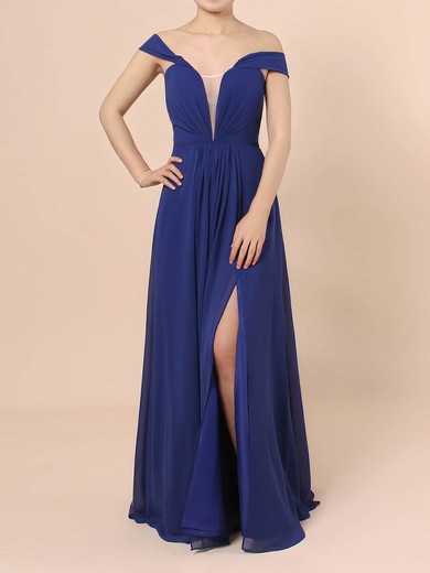 A-line Off-the-shoulder Chiffon Floor-length Ruffles Prom Dresses #UKM020105083