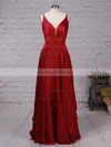 A-line V-neck Satin Chiffon Floor-length Sashes / Ribbons Prom Dresses #UKM020105086