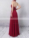 A-line Halter Chiffon Floor-length Appliques Lace Prom Dresses #UKM020105094