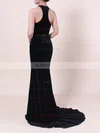 Trumpet/Mermaid High Neck Velvet Sweep Train Prom Dresses #UKM020105100