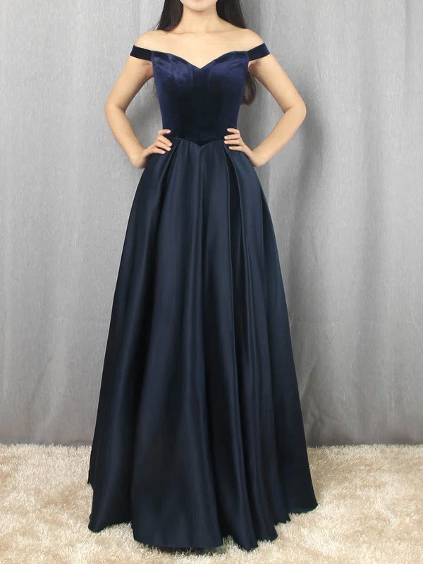 Princess Off-the-shoulder Satin Velvet Floor-length Pockets Prom Dresses #UKM020105101