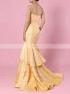 Trumpet/Mermaid V-neck Taffeta Sweep Train Tiered Prom Dresses #UKM020105103