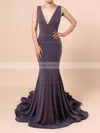 Trumpet/Mermaid V-neck Jersey Sweep Train Prom Dresses #UKM020105110