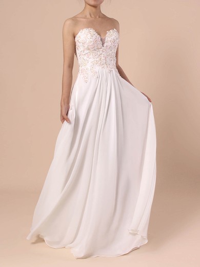 A-line Sweetheart Chiffon Ankle-length Appliques Lace Prom Dresses #UKM020105121