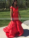 Trumpet/Mermaid Off-the-shoulder Satin Organza Sweep Train Tiered Prom Dresses #UKM020105124