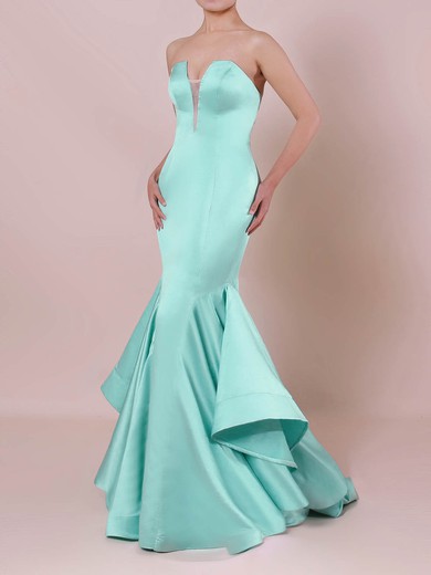 Trumpet/Mermaid Strapless Satin Sweep Train Prom Dresses #UKM020105127