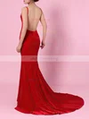Trumpet/Mermaid V-neck Velvet Sweep Train Prom Dresses #UKM020105134