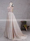 Ball Gown Scoop Neck Satin Sweep Train Beading Prom Dresses #UKM020105136