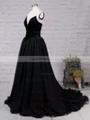 Ball Gown V-neck Organza Velvet Sweep Train Prom Dresses #UKM020105825