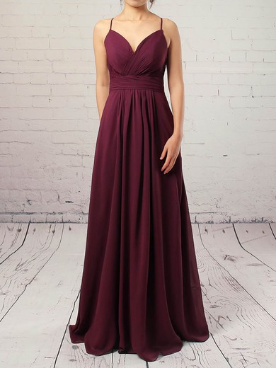 A-line V-neck Chiffon Floor-length Appliques Lace Prom Dresses #UKM020105832