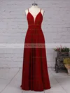 A-line V-neck Chiffon Floor-length Split Front Prom Dresses #UKM020105837
