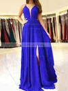 A-line V-neck Chiffon Floor-length Split Front Prom Dresses #UKM020105837