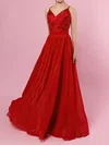 A-line V-neck Chiffon Floor-length Beading Prom Dresses #UKM020105860