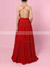 A-line V-neck Chiffon Floor-length Beading Prom Dresses #UKM020105860
