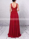 A-line V-neck Chiffon Floor-length Beading Prom Dresses #UKM020105861