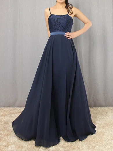 A-line Scoop Neck Chiffon Floor-length Appliques Lace Prom Dresses #UKM020105862