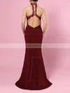 Sheath/Column High Neck Jersey Floor-length Beading Prom Dresses #UKM020105864