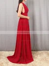 A-line V-neck Chiffon Floor-length Ruffles Prom Dresses #UKM020105865
