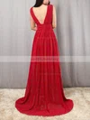 A-line V-neck Chiffon Floor-length Ruffles Prom Dresses #UKM020105865