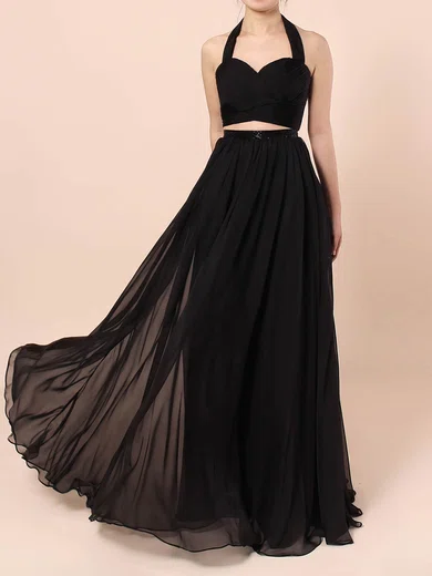 A-line Halter Chiffon Floor-length Sashes / Ribbons Prom Dresses #UKM020105869