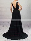 A-line V-neck Chiffon Sweep Train Split Front Prom Dresses #UKM020105871